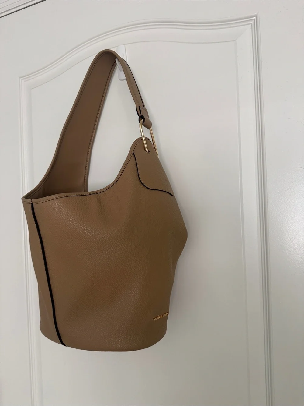 Michael Kors Sonny Hobo Camel Beige Pebble Leather Shoulder Bag Purse Tote